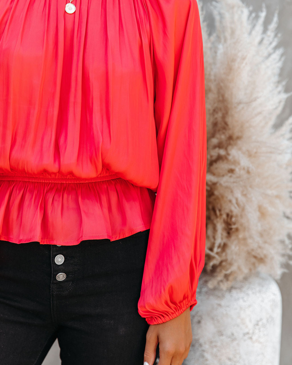 Cappa Satin Peplum Blouse - Coral