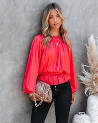 Cappa Satin Peplum Blouse - Coral