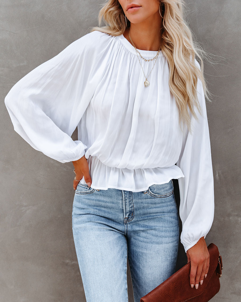 Cappa Satin Peplum Blouse - White