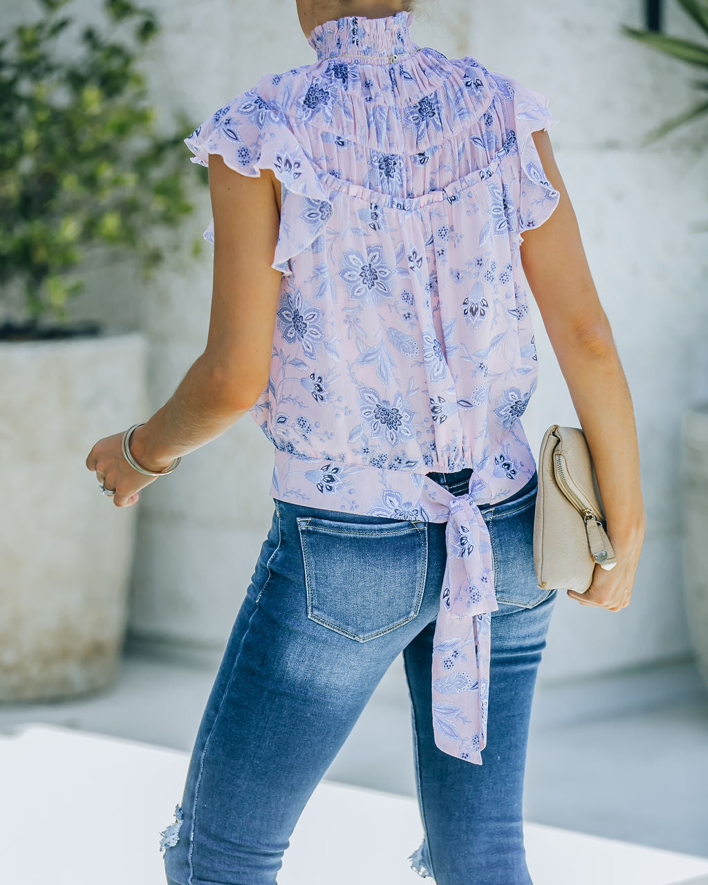 Cardi Floral Chiffon Tie Blouse