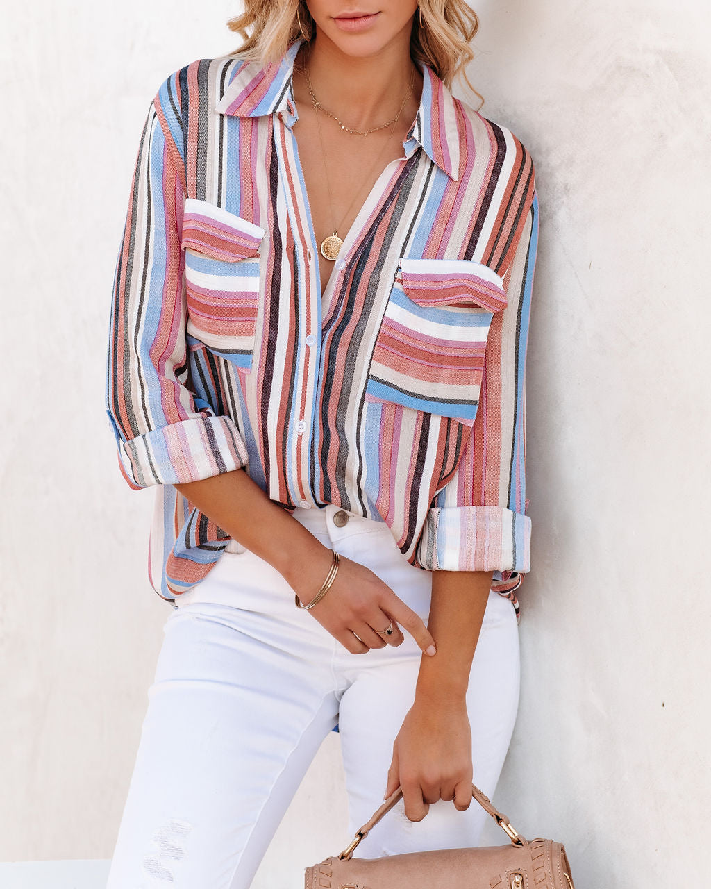 Carrigan Striped Button Down Top