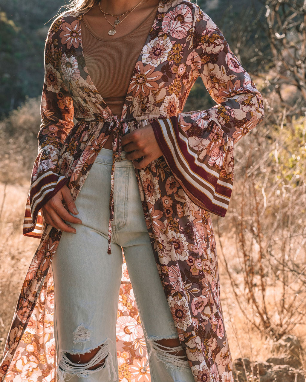 Catch My Flow Floral Bell Sleeve Duster