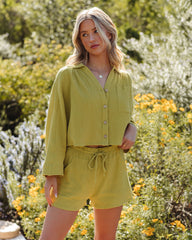 Celia Cotton Crop Button Down Top - Lemongrass