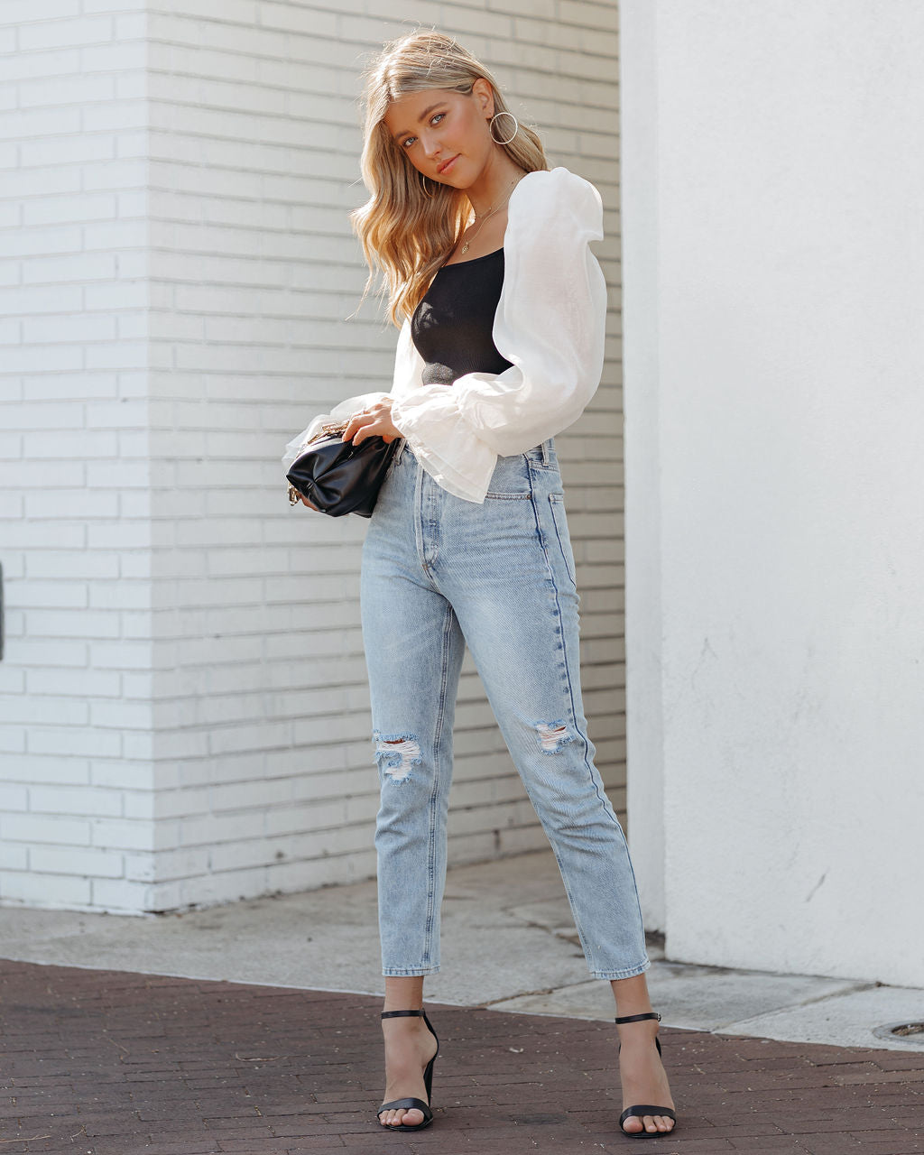 Chantelle Statement Sleeve Crop Blouse - Cream