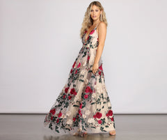 Charena Formal Embroidered Floral Tulle Dress