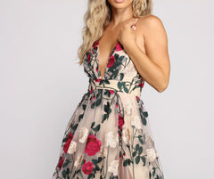 Charena Formal Embroidered Floral Tulle Dress