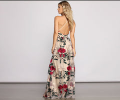 Charena Formal Embroidered Floral Tulle Dress