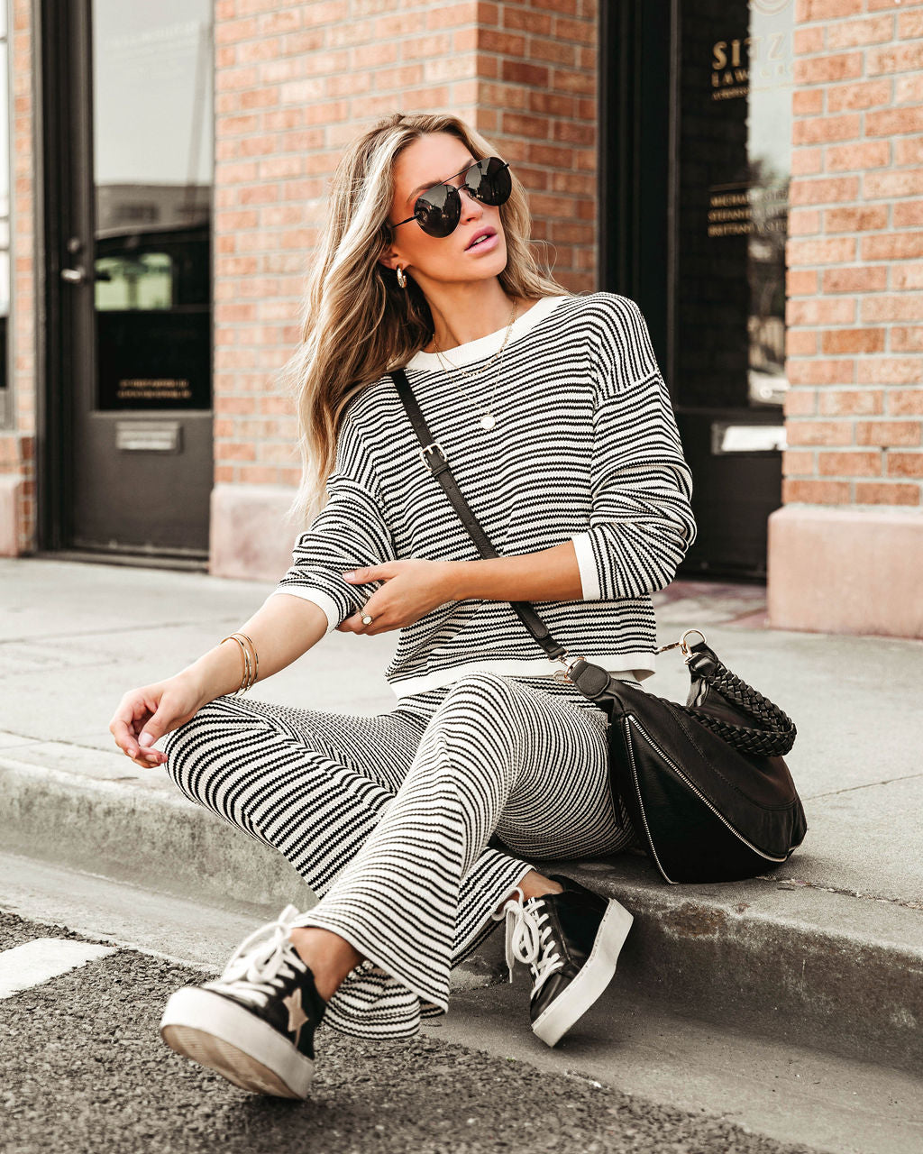 Chill Out Posh Knit Stripe Long Sleeve Top