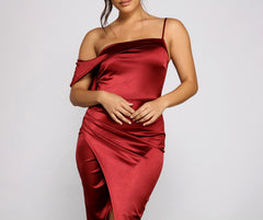 Cynthia Off-The-Shoulder Satin Formal Dress