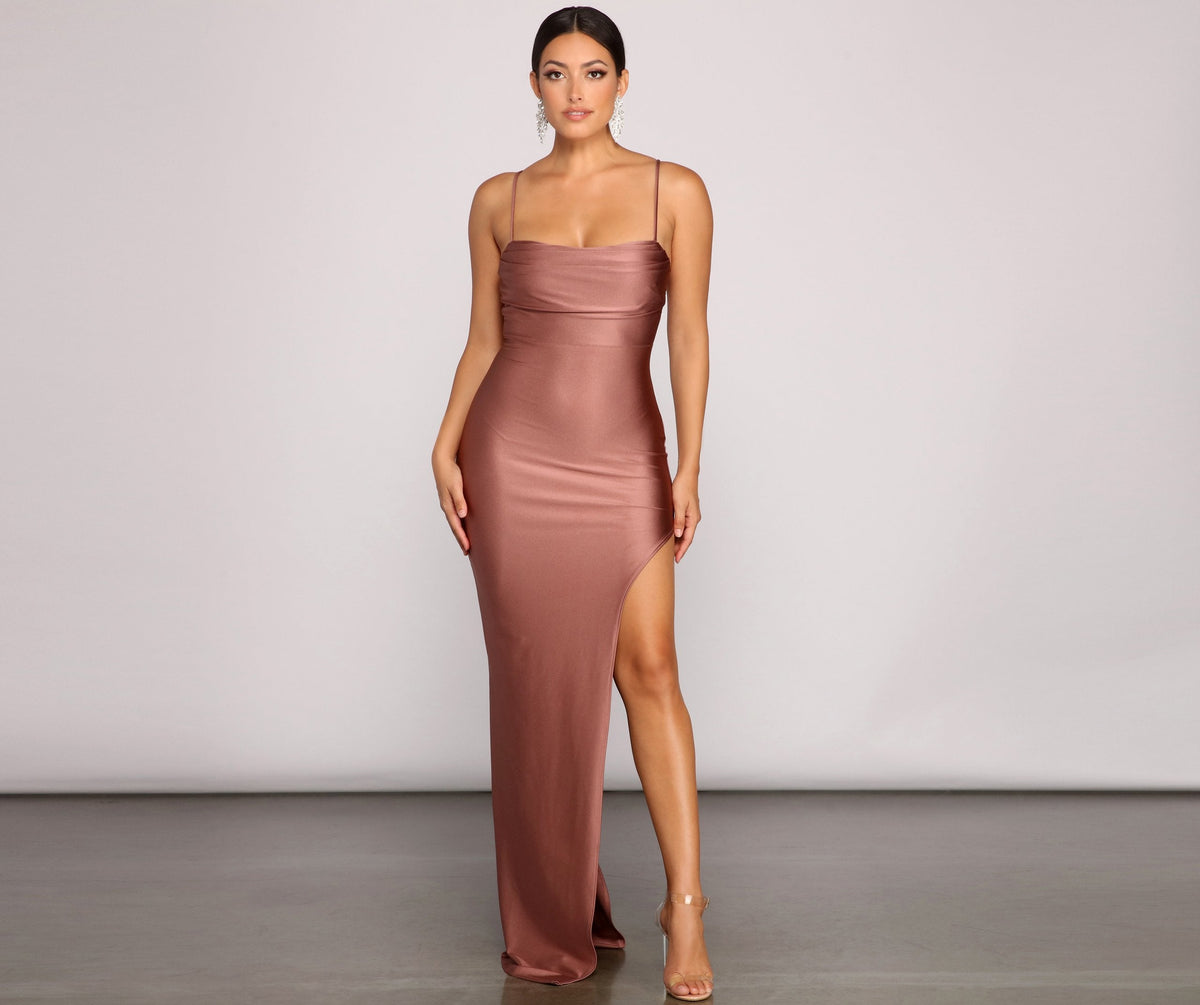 Darla Formal High Slit Satin Dress