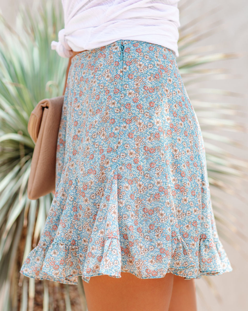 Defy Gravity Floral Ruffle Mini Skort - Light Blue