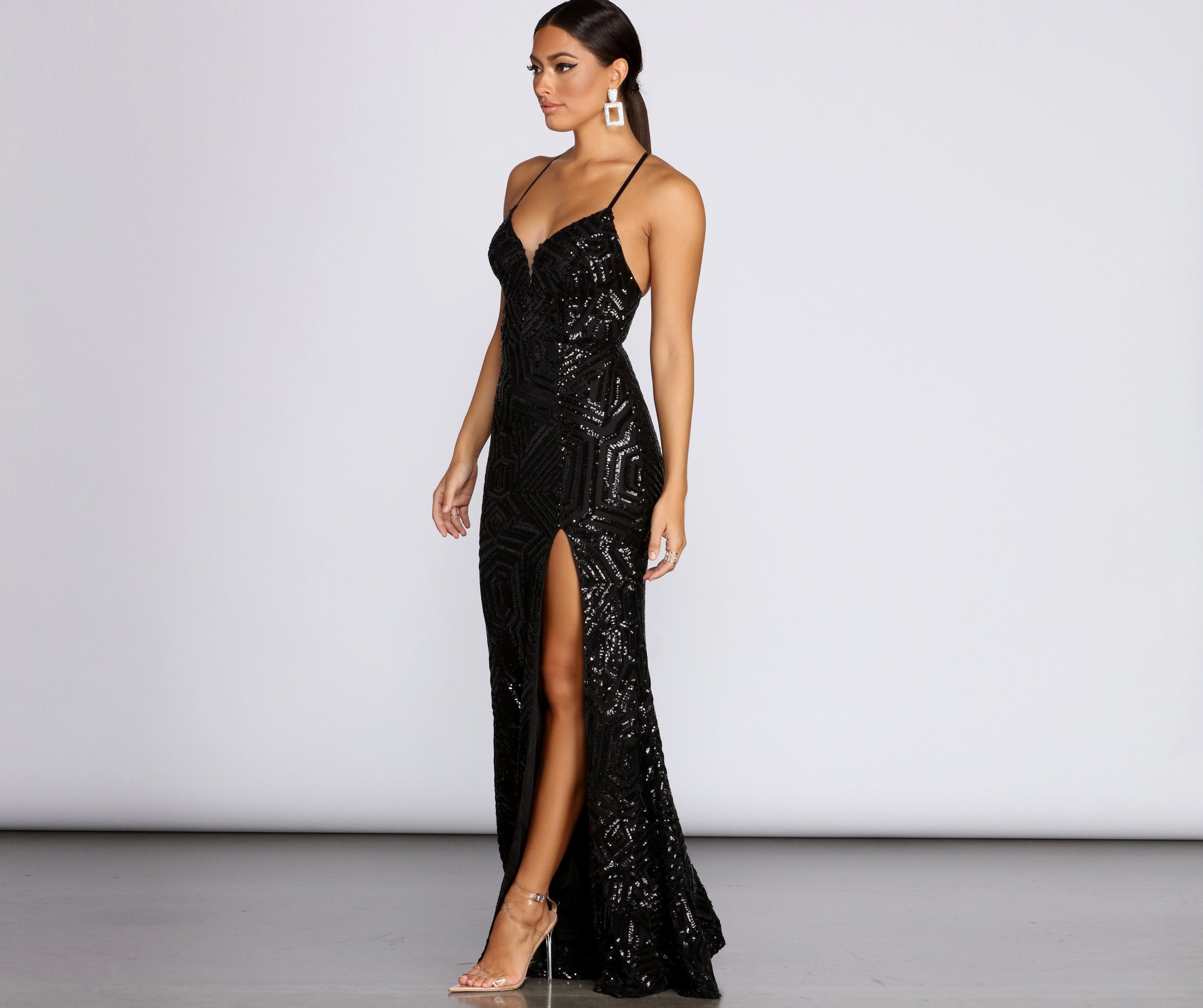 Deirdre Sequin Mesh Slit Gown