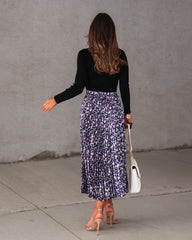 Delphi Floral Pleated Satin Midi Skirt