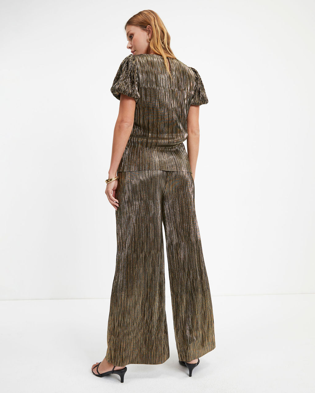Disco Living Plisse Metallic Pocketed Pants