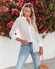 Dolores Cotton Eyelet Button Down Top - White