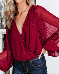 Dorinda Balloon Sleeve Bodysuit - Burgundy