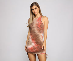 Drawn To Tie Dye Ruched Mini Dress