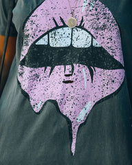 Drooling Over You Distressed Cotton Lips Tee