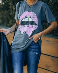 Drooling Over You Distressed Cotton Lips Tee