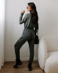 Colette Pocketed Drawstring Jumpsuit - Dark Grey