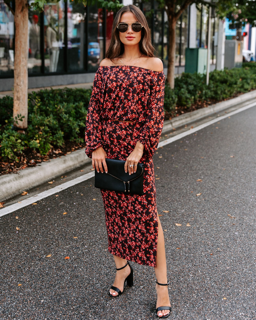 Esmeralda Floral Slit Midi Skirt