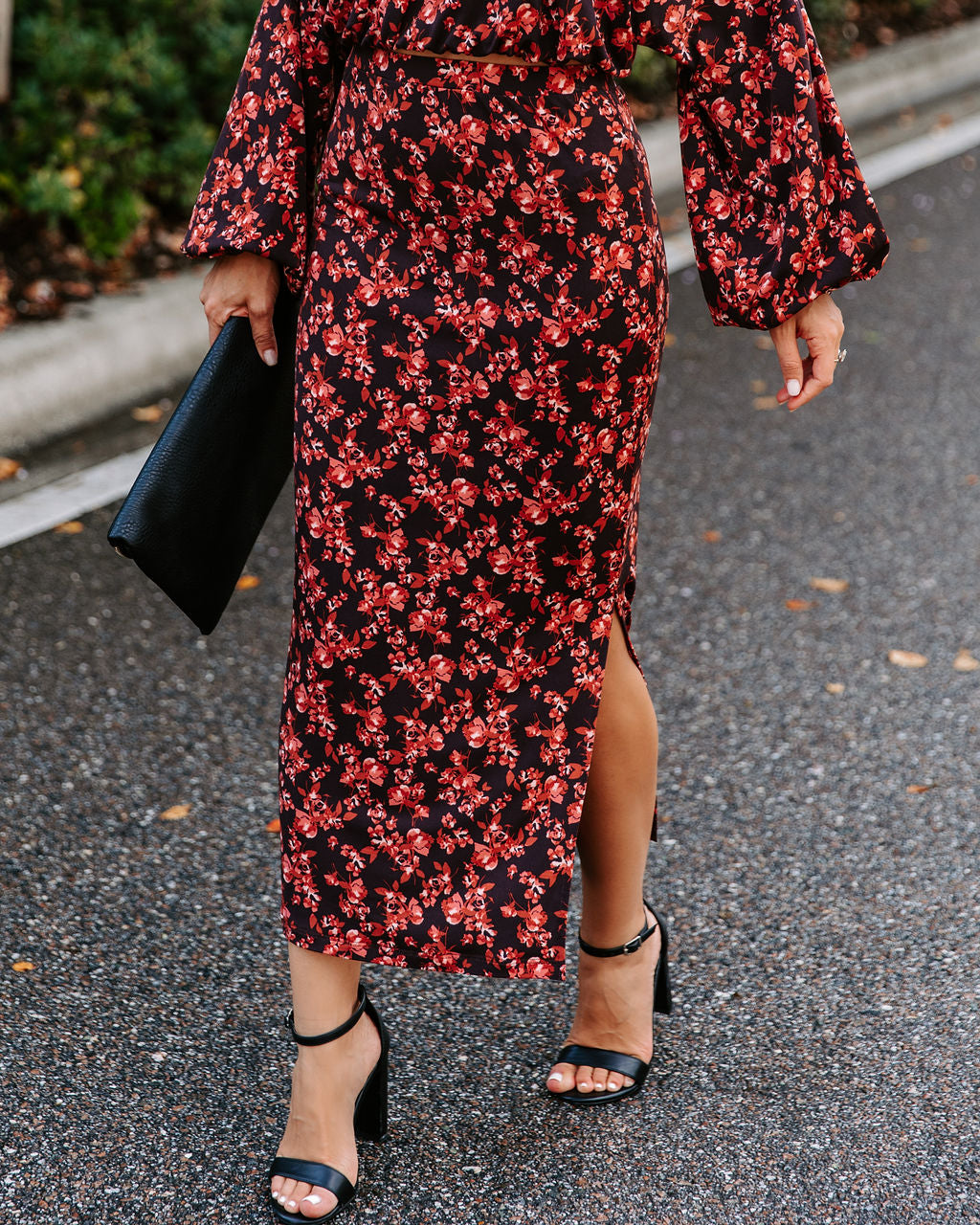 Esmeralda Floral Slit Midi Skirt