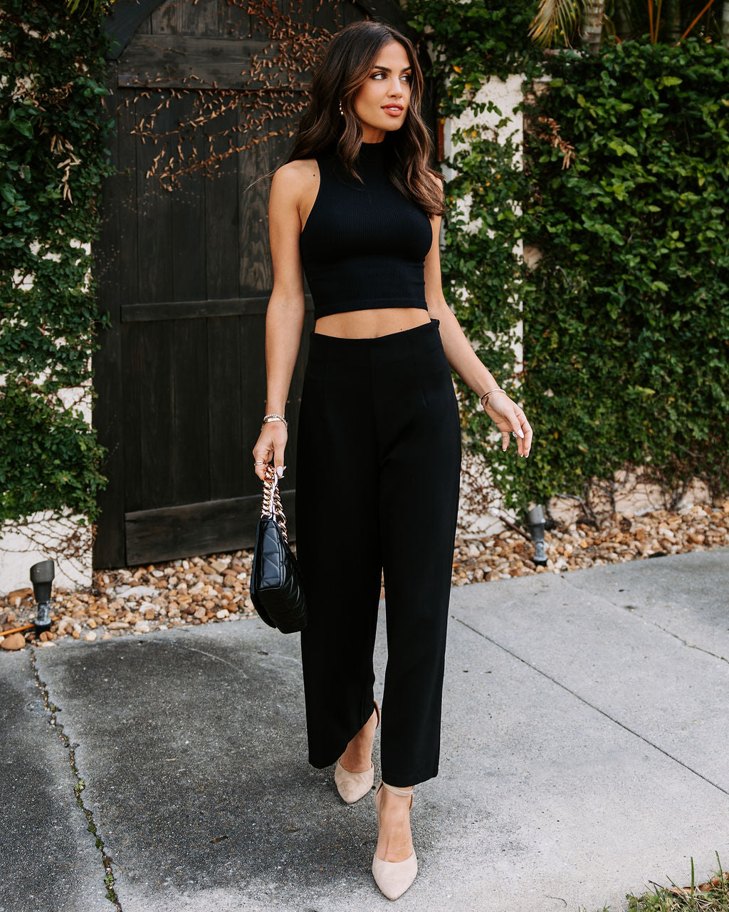 Aida Cropped Wide Leg Pants - Black