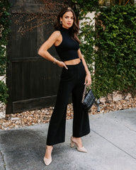 Aida Cropped Wide Leg Pants - Black