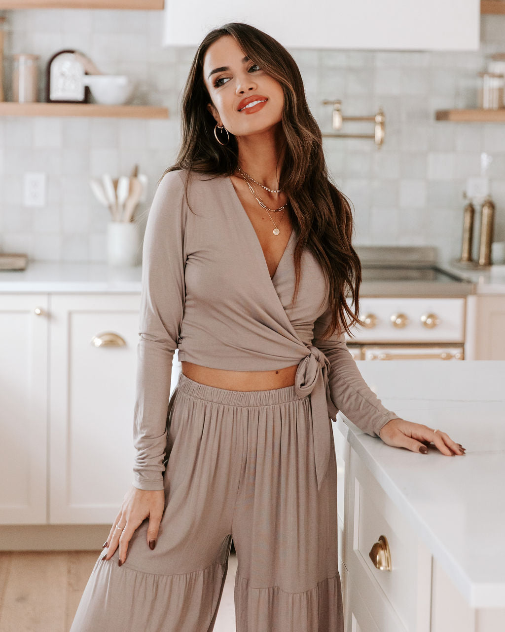 Full Of Dreams Wrap Crop Top - Taupe