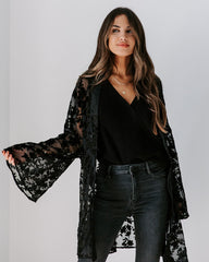 Divine Dreams Burnout Velvet Kimono Robe - Black - SALE