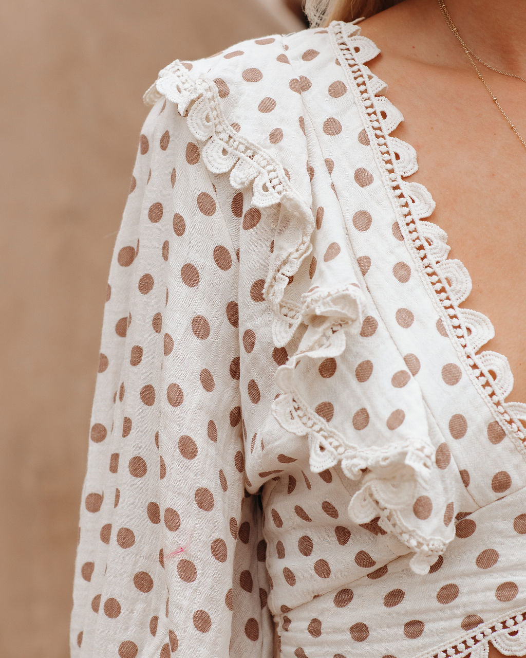 Edna Cotton Blend Crochet Polka Dot Crop Top - Cream