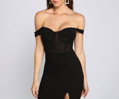 Elandra Formal Off The Shoulder Heat Stone Dress