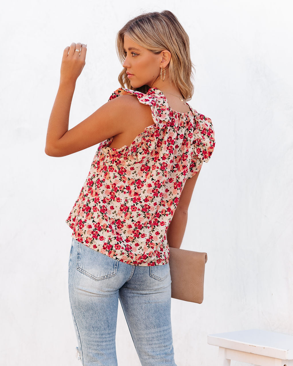 Element Of Truth Sleeveless Floral Ruffle Blouse