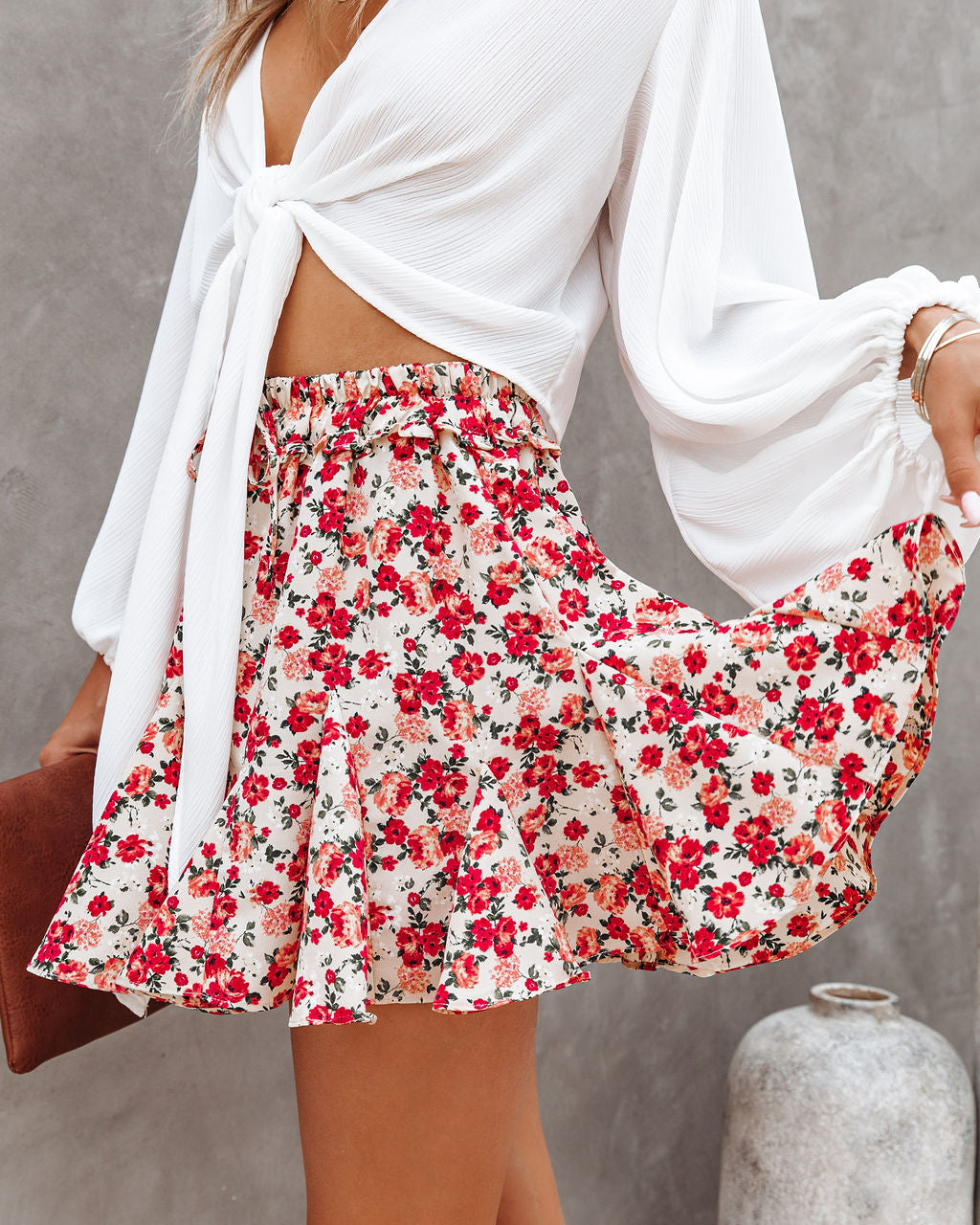 Element Of Truth Floral Ruffle Mini Skirt