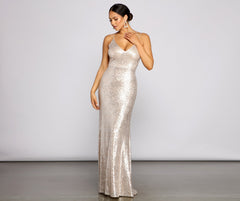 Elena Sequin Open-Back Formal Dress