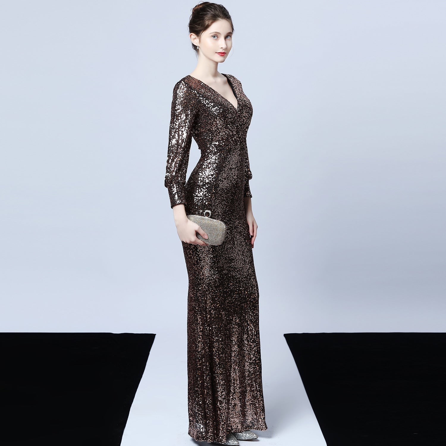 Ella long-sleeve sequined formal fishtail dress