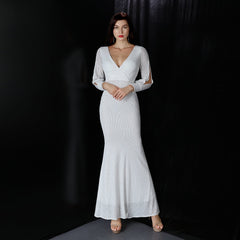 Ella long-sleeve sequined formal fishtail dress