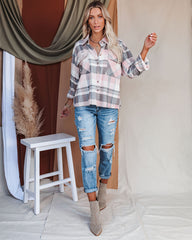 Elle Cotton Plaid Frayed Button Down Top