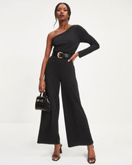 Elodie One Shoulder Drape Jumpsuit - Black