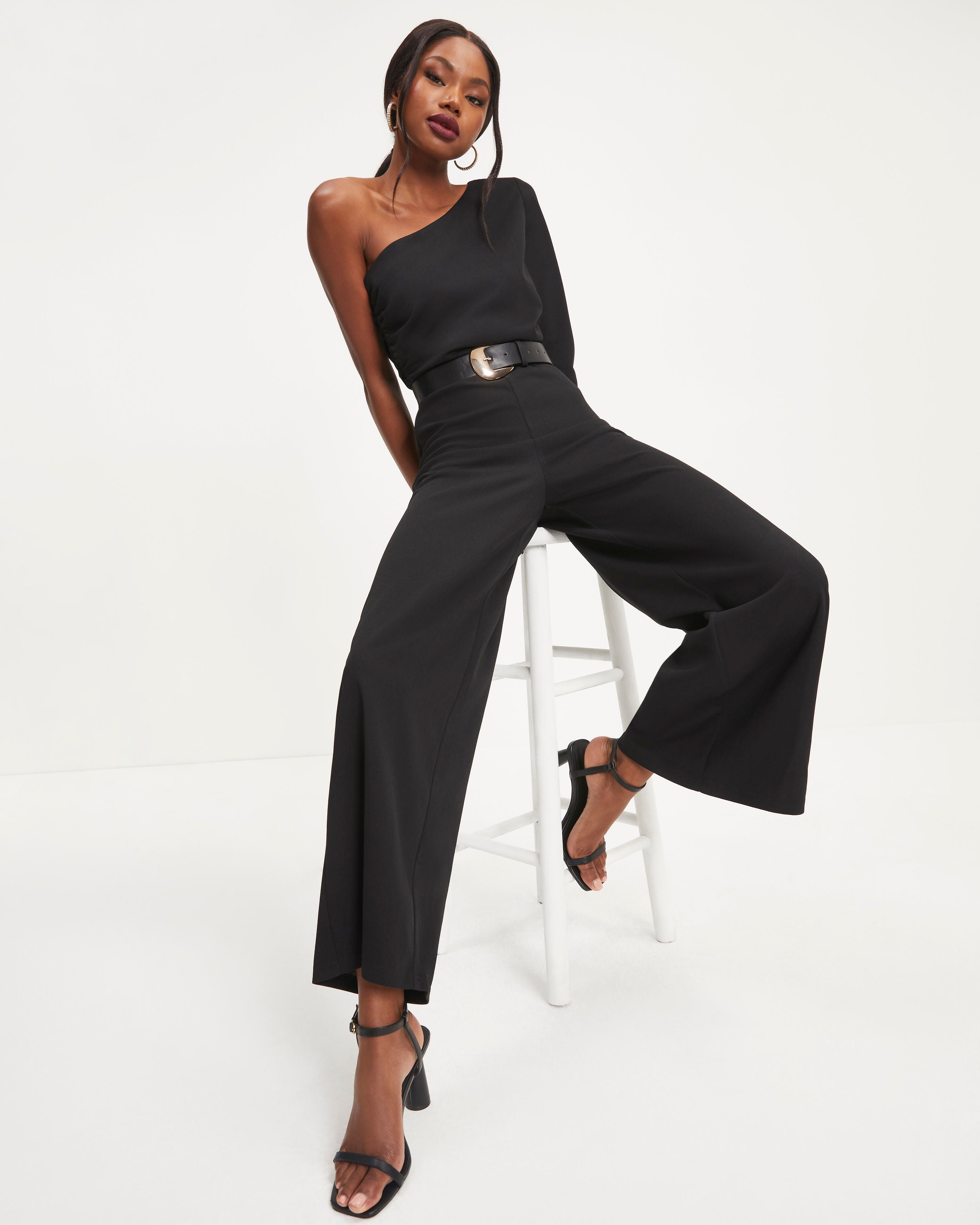 Elodie One Shoulder Drape Jumpsuit - Black