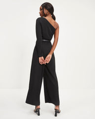 Elodie One Shoulder Drape Jumpsuit - Black