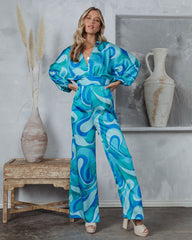 Emilio Satin Printed Wide Leg Jumpsuit