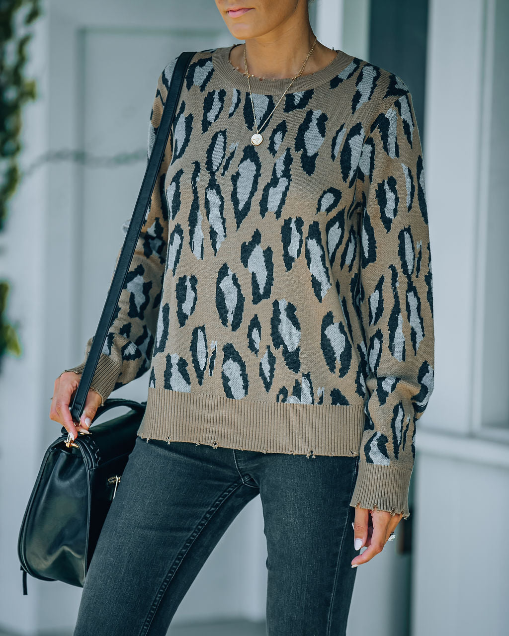 Everleigh Distressed Leopard Knit Sweater