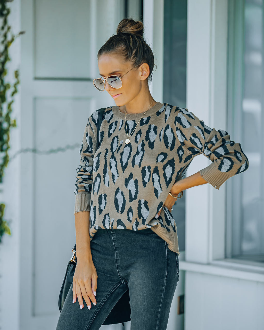 Everleigh Distressed Leopard Knit Sweater