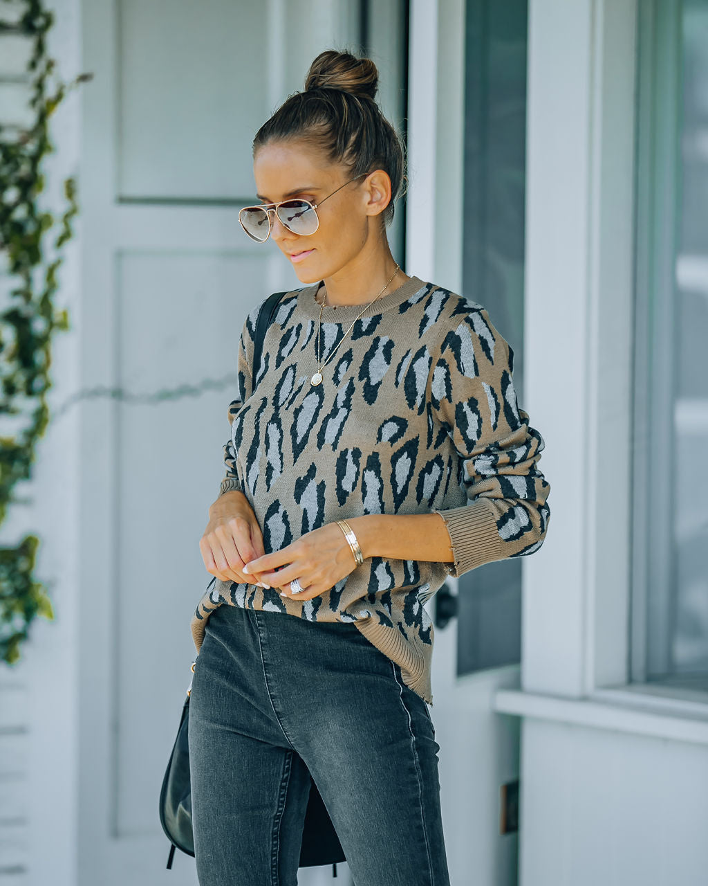 Everleigh Distressed Leopard Knit Sweater