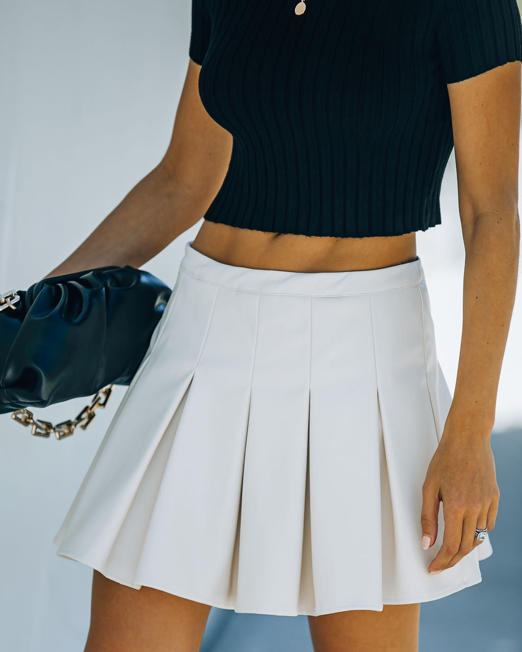 Evie Faux Leather Pleated Tennis Skirt - Cream