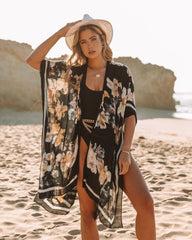 Exuma Floral Kimono - Black