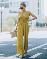 Andrea Satin Wide Leg Jumpsuit - Chartreuse