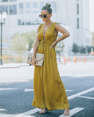 Andrea Satin Wide Leg Jumpsuit - Chartreuse