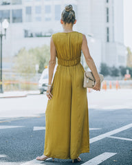 Andrea Satin Wide Leg Jumpsuit - Chartreuse